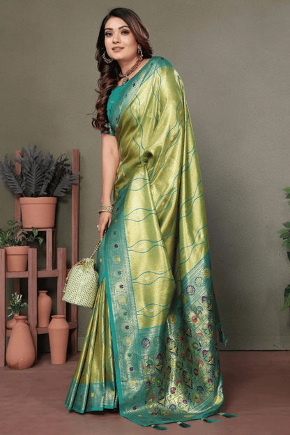 Pista Green Colour Woven Work Pure Banarasi Tissue Silk Traditional Saree SD1250322 A