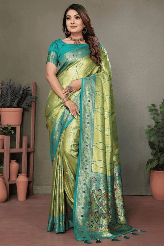 Pista Green Colour Woven Work Pure Banarasi Tissue Silk Traditional Saree SD1250322