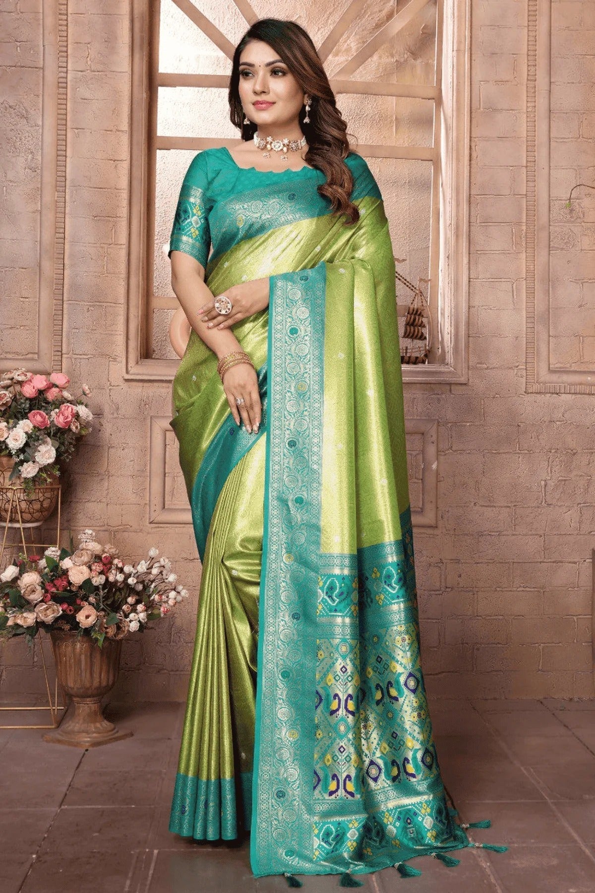 Pista Green Colour Woven Work Pure Banarasi Tissue Silk Traditional Saree SD1250332