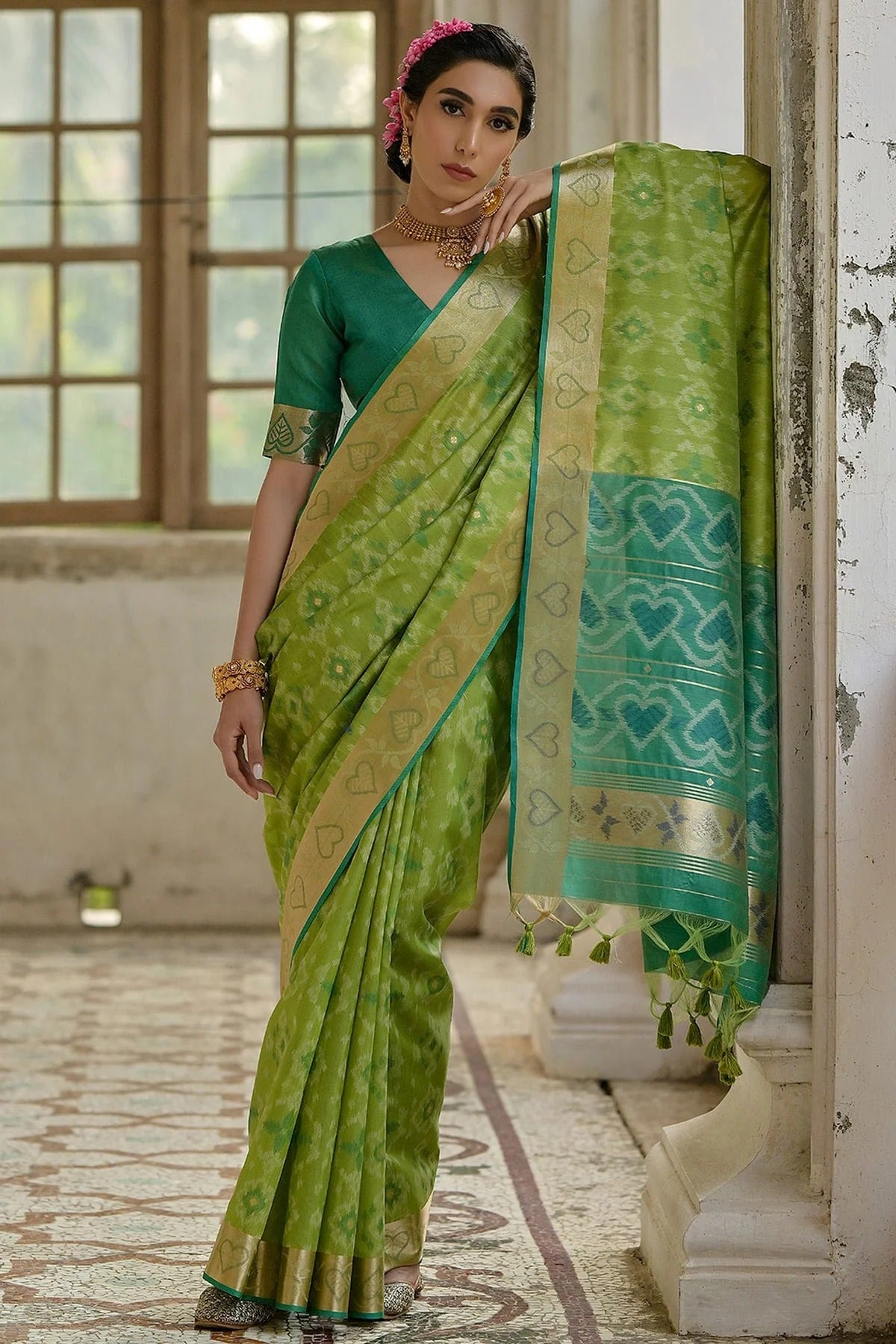 Pista Green Colour Woven Work Raw Silk Saree SD1260039 A
