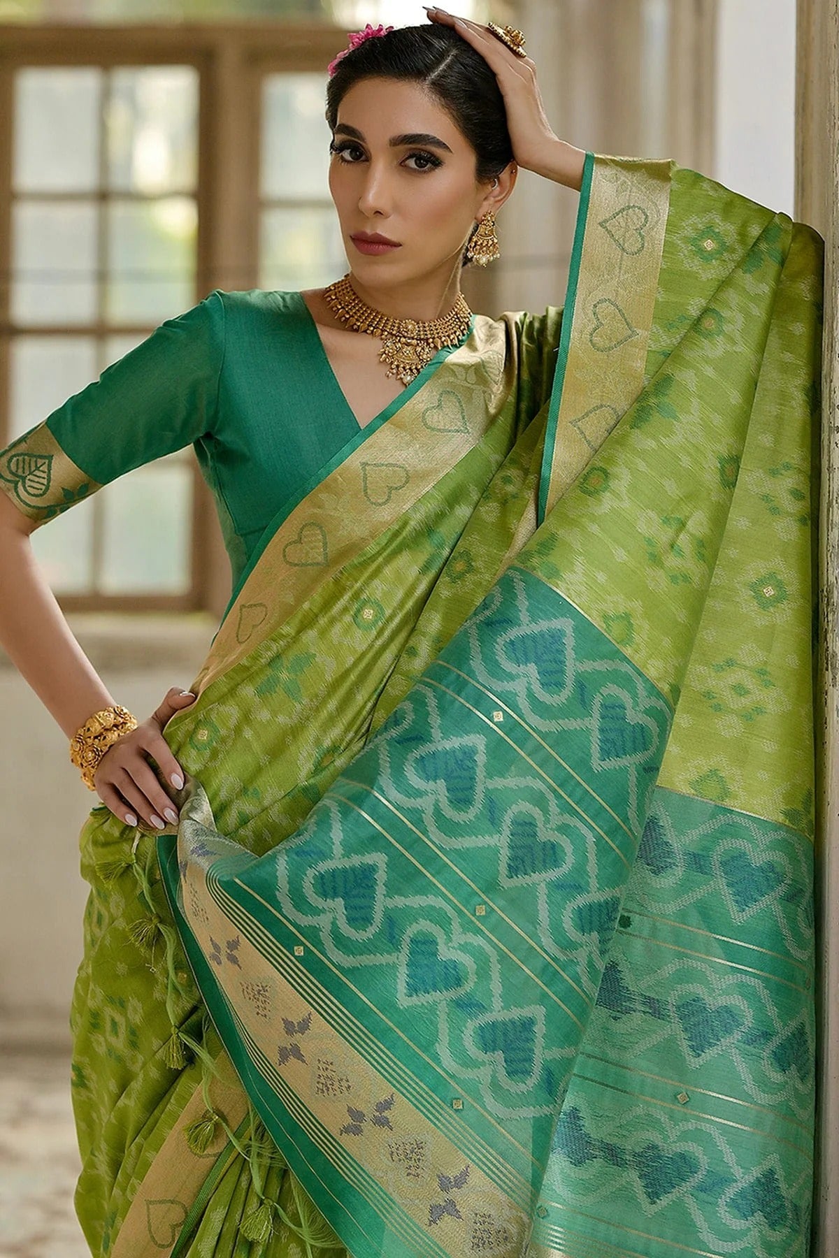 Pista Green Colour Woven Work Raw Silk Saree SD1260039 B