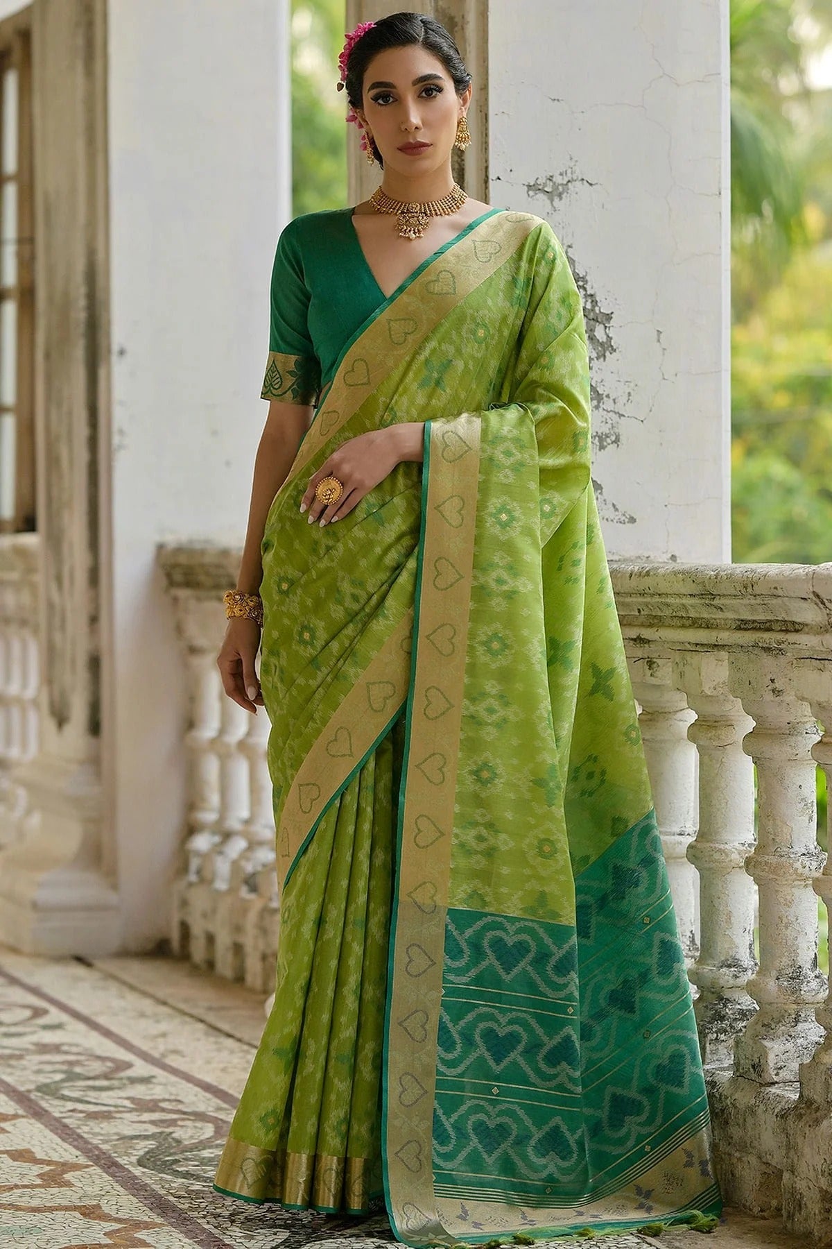 Pista Green Colour Woven Work Raw Silk Saree SD1260039