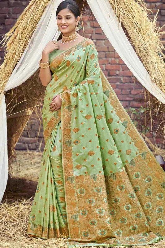 Pista Green Colour Woven Work Silk Traditional Saree SD1103464