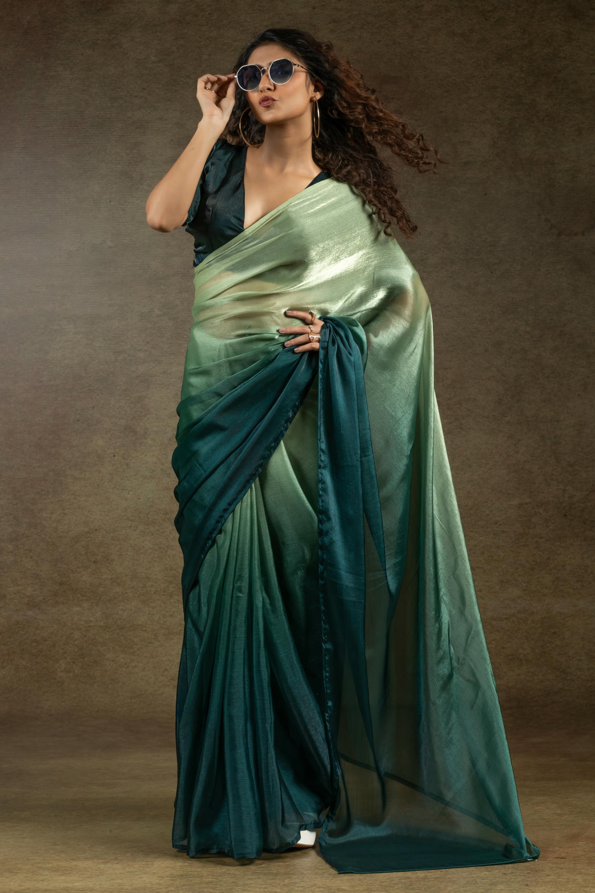 Pista Green and Rama Green Colour Fendi Satin Silk Ready To Wear Saree