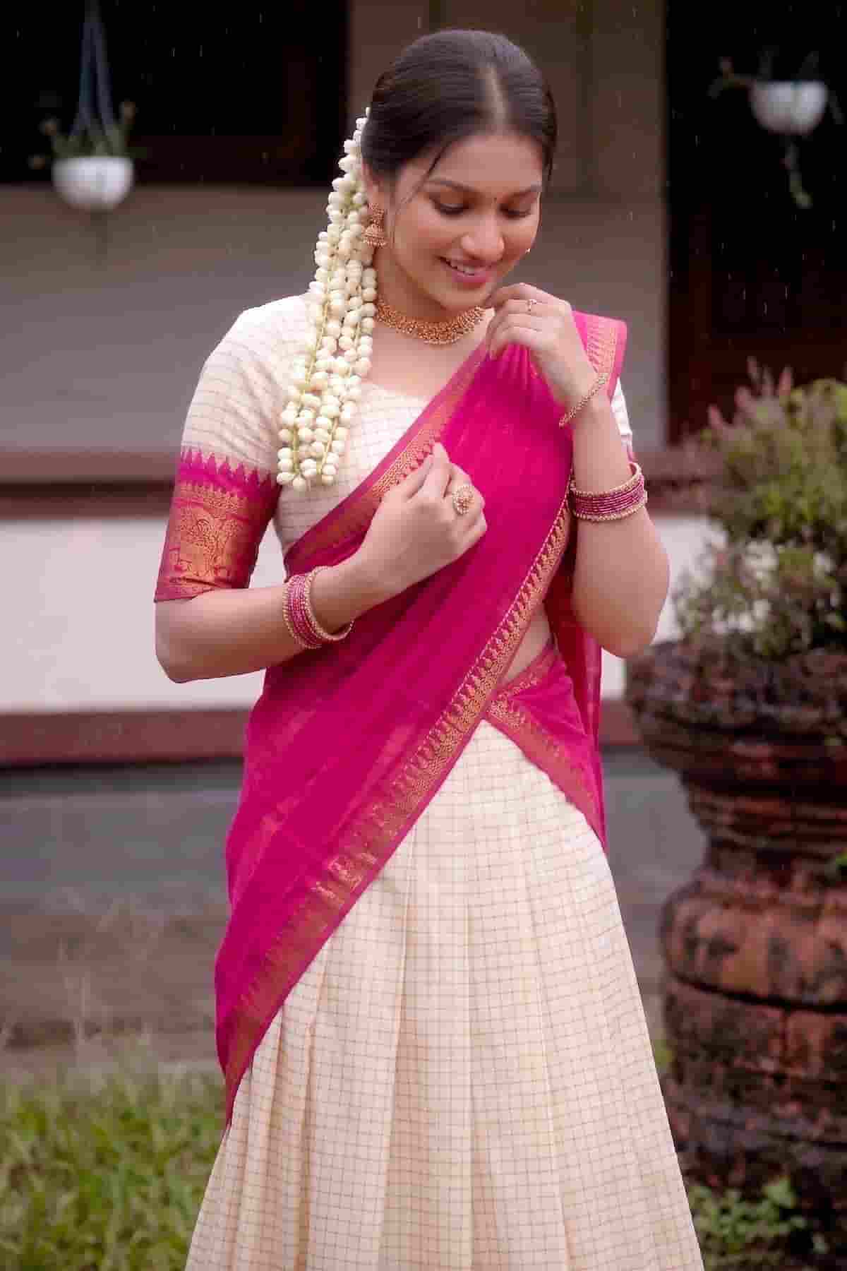 Poly Cotton Zari Woven Work Stitched Lehenga Choli In Pink Colour