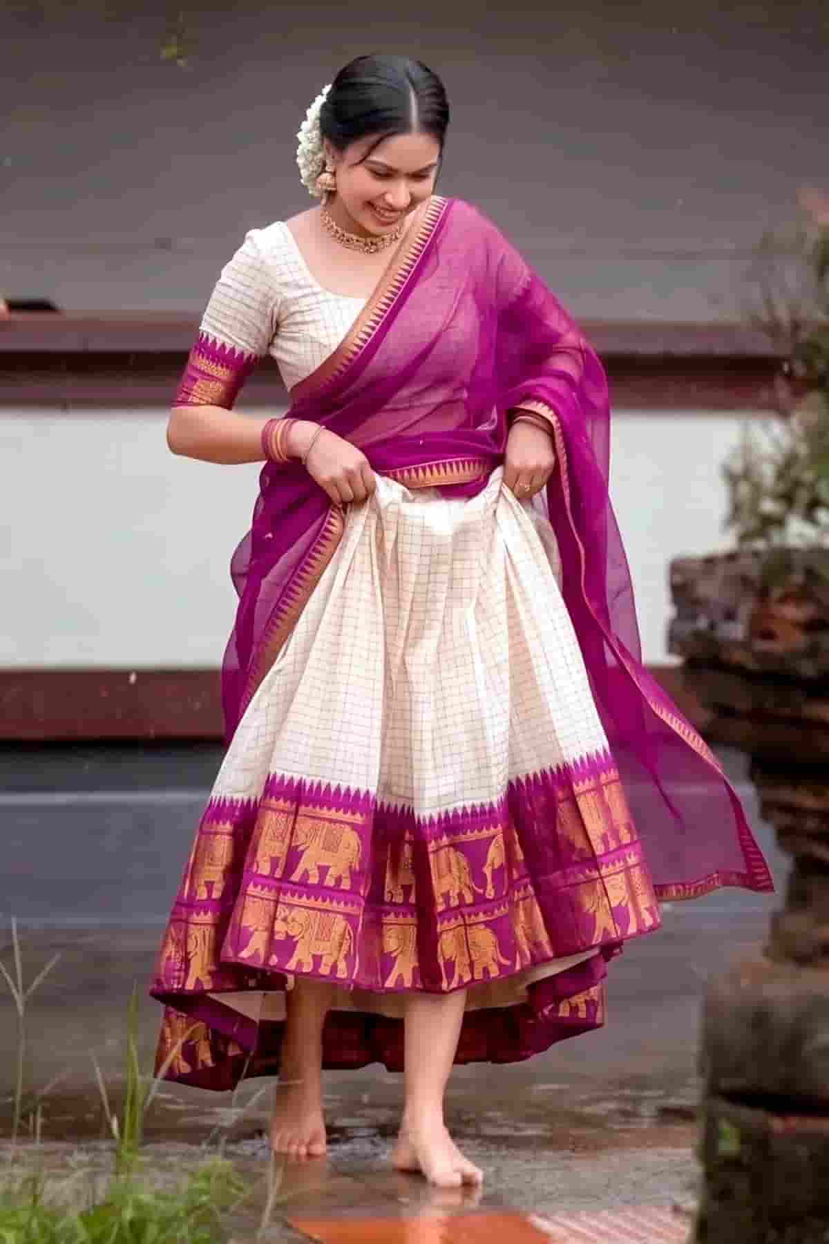 Poly Cotton Zari Woven Work Stitched Lehenga Choli In Wine Colour