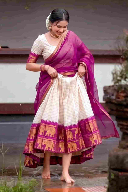 Poly Cotton Zari Woven Work Stitched Lehenga Choli In Wine Colour