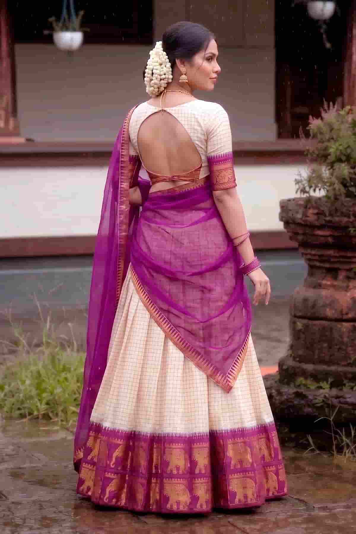 Poly Cotton Zari Woven Work Stitched Lehenga Choli In Wine Colour