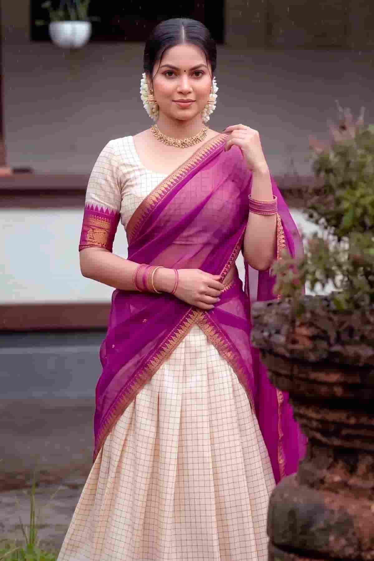 Poly Cotton Zari Woven Work Stitched Lehenga Choli In Wine Colour