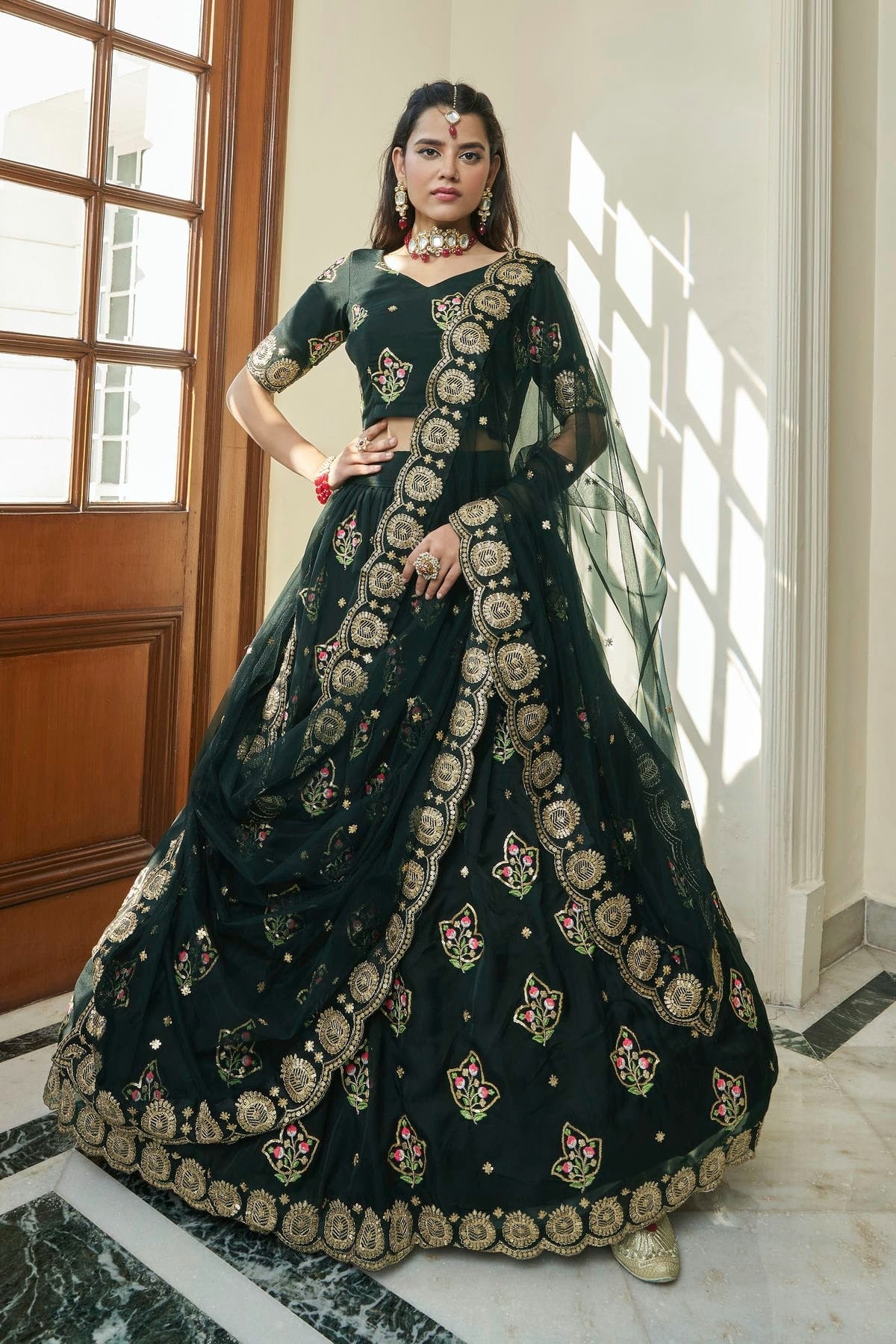 Premium Organza Designer Lehenga Choli In Green Colour LC1270059 A