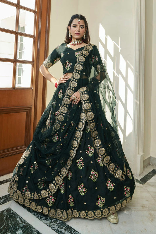 Premium Organza Designer Lehenga Choli In Green Colour LC1270059 A