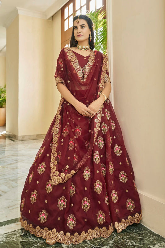 Premium Organza Designer Lehenga Choli In Maroon Colour LC1270061 A