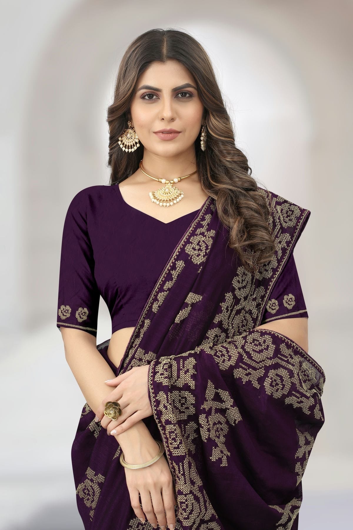 Purple  Colour Vichitra Silk Designer Saree LC1121379 A