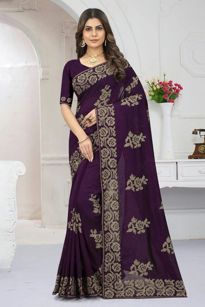 Purple  Colour Vichitra Silk Designer Saree LC1121379