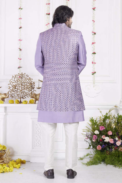 Purple Art Silk Embroidery Work 3 Pcs Jacket Set