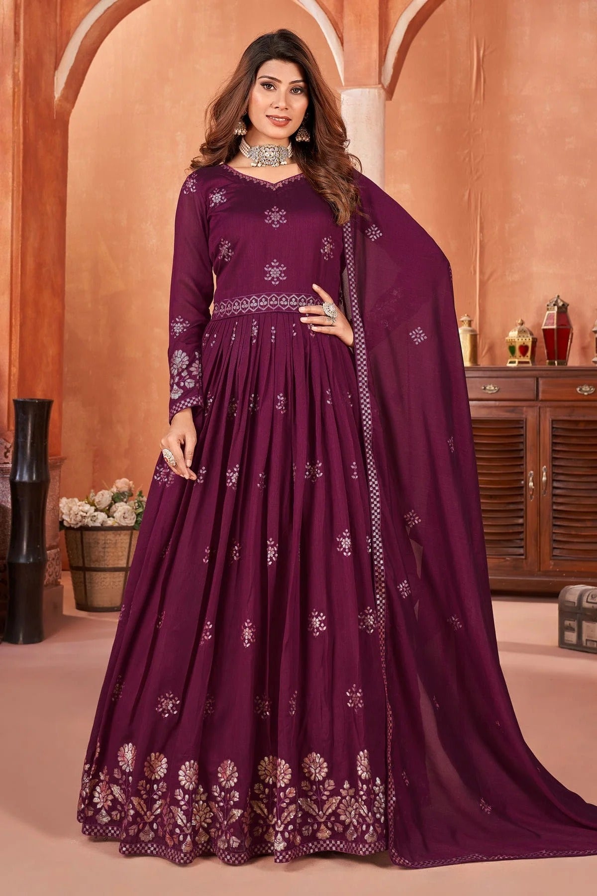 Purple Colour Anarkali Suit Art Silk Semi Stitched SM1050513