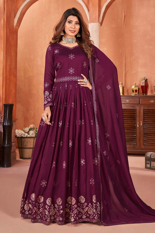 Purple Colour Anarkali Suit Art Silk Semi Stitched SM1050513