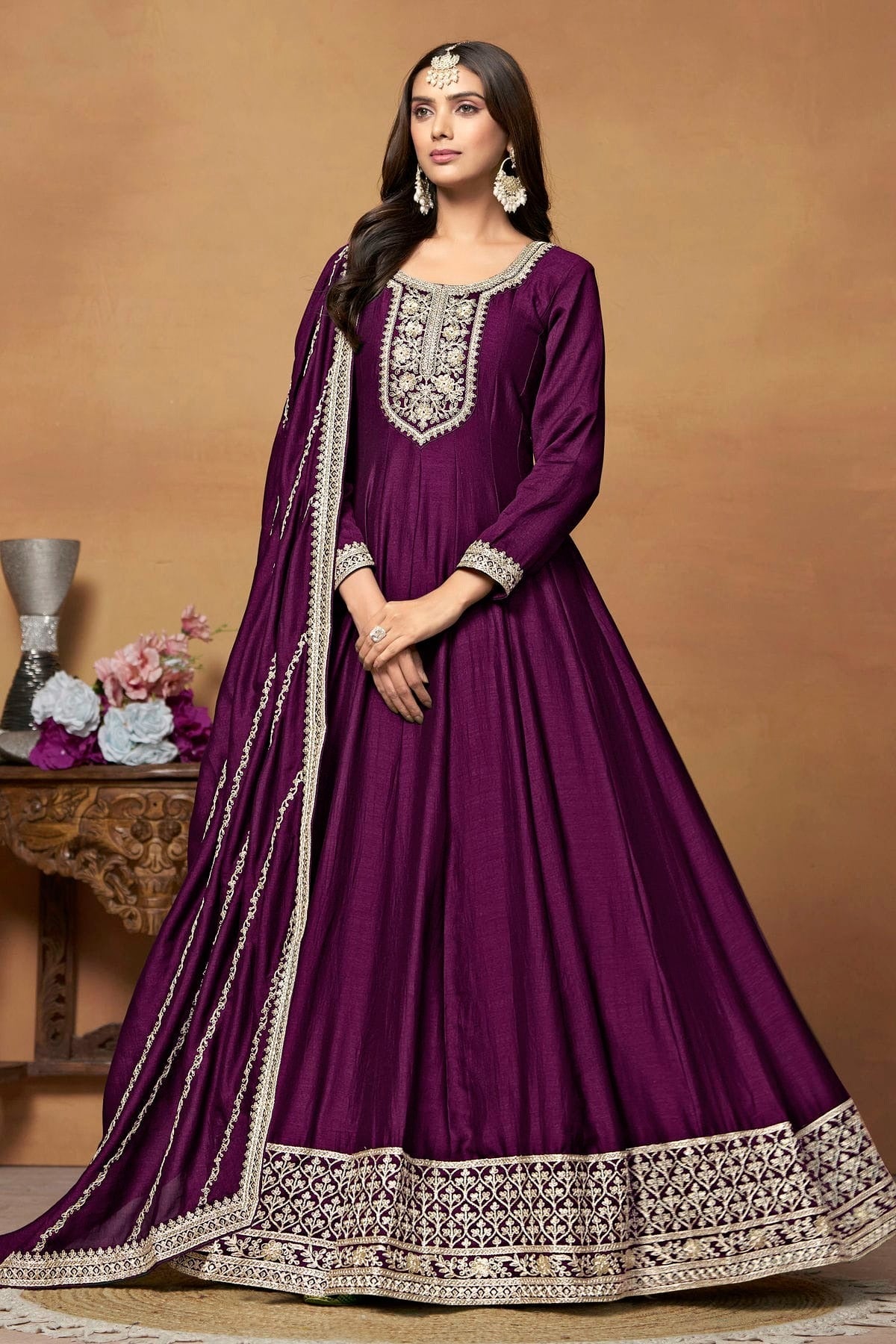 Purple Colour Anarkali Suit Art Silk Semi Stitched SM1050534
