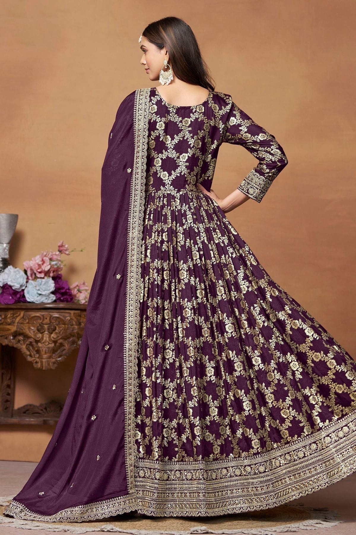 Purple Colour Anarkali Suit Dola Jacquard Semi Stitched SM1050541 A
