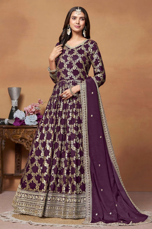 Purple Colour Anarkali Suit Dola Jacquard Semi Stitched SM1050541