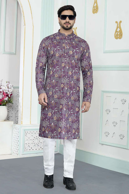 Purple Colour Art Silk Digital Print Work Kurta Pajama