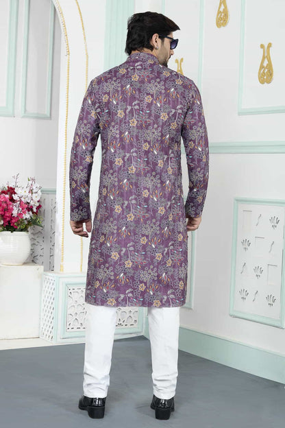 Purple Colour Art Silk Digital Print Work Kurta Pajama
