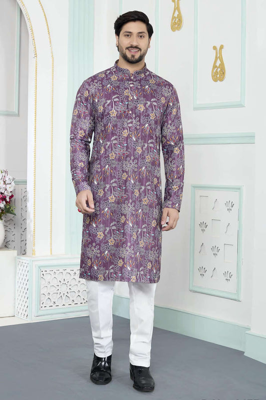 Purple Colour Art Silk Digital Print Work Kurta Pajama