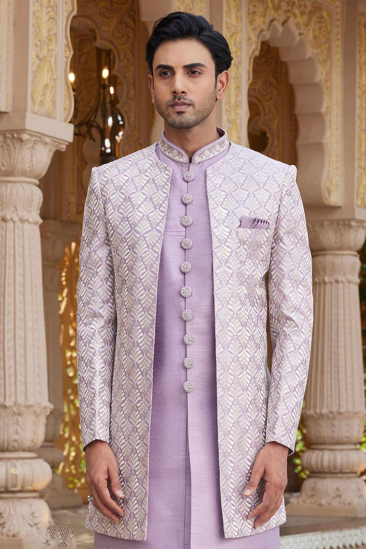 Purple Colour Art Silk Embroidery Work 3 Pcs Indo Western