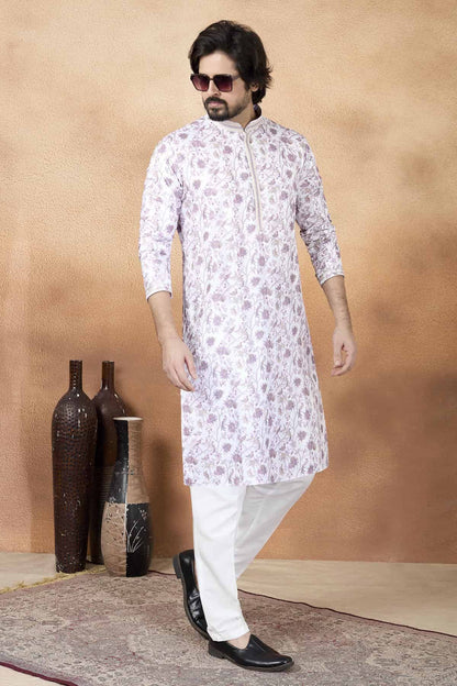 Purple Colour Art Silk Pintux Work Kurta Pajama