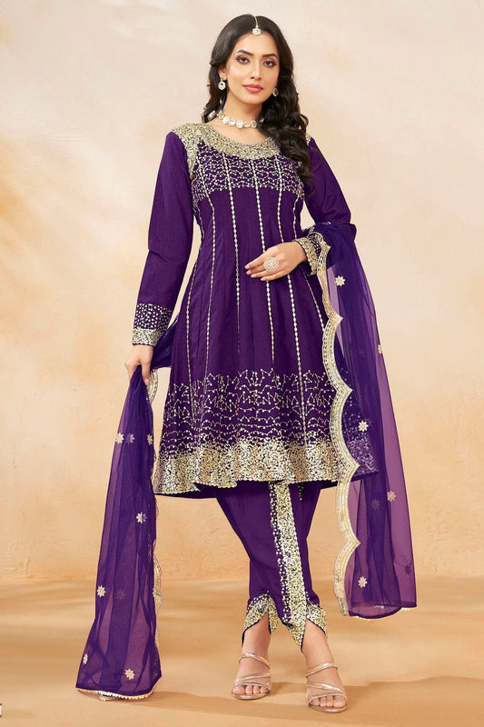 Purple Colour Art Silk Semi Stitched Patiala Suit SM1050601