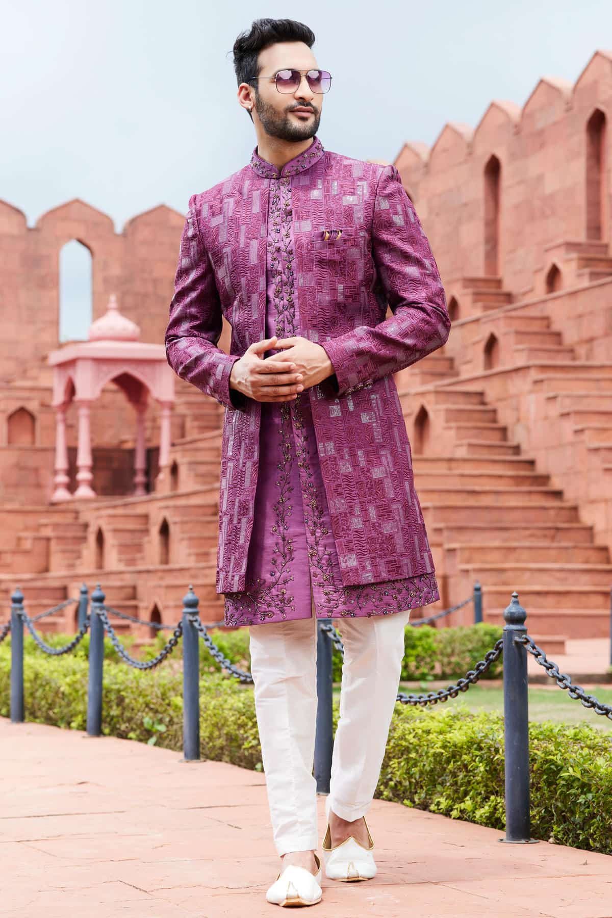 Purple Colour Art Silk Thread Embroidery Work 2 Pcs Jacket Set