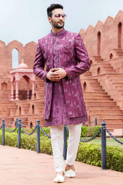 Purple Colour Art Silk Thread Embroidery Work 2 Pcs Jacket Set