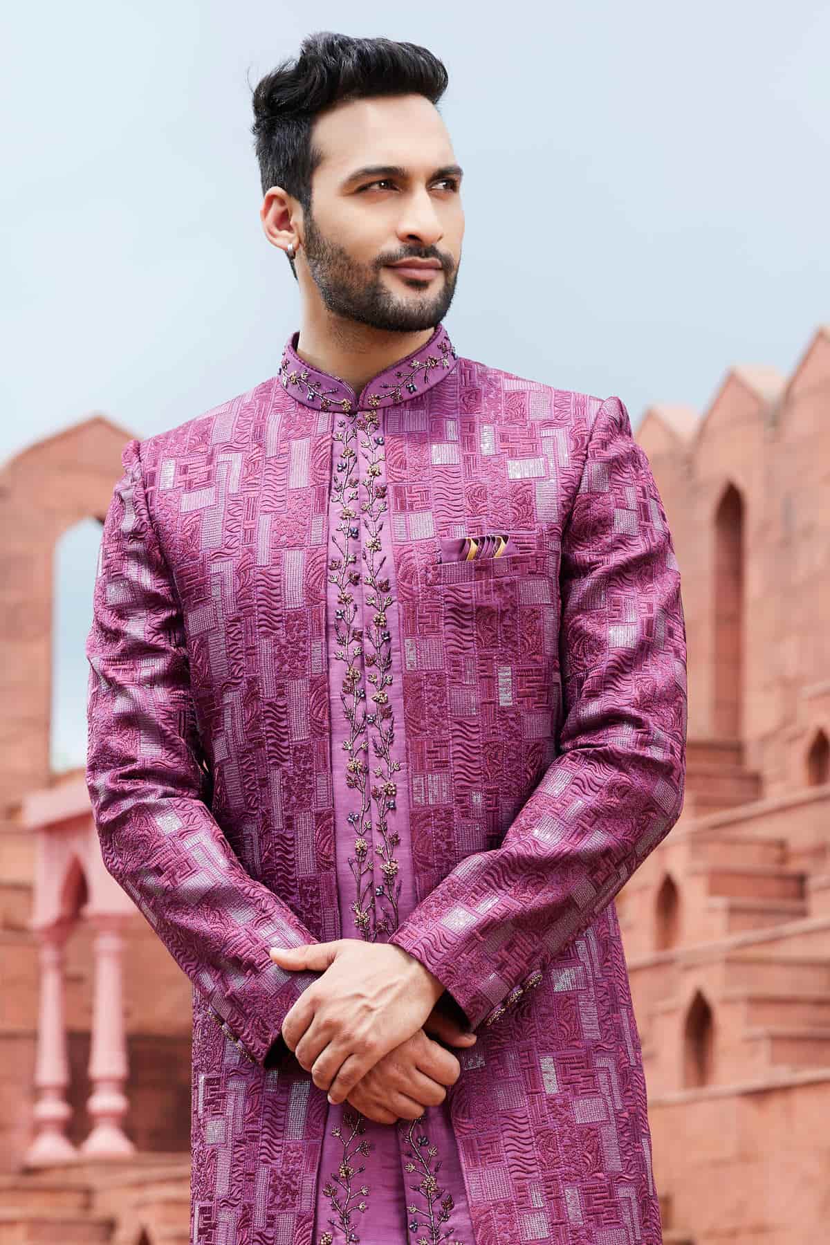 Purple Colour Art Silk Thread Embroidery Work 2 Pcs Jacket Set