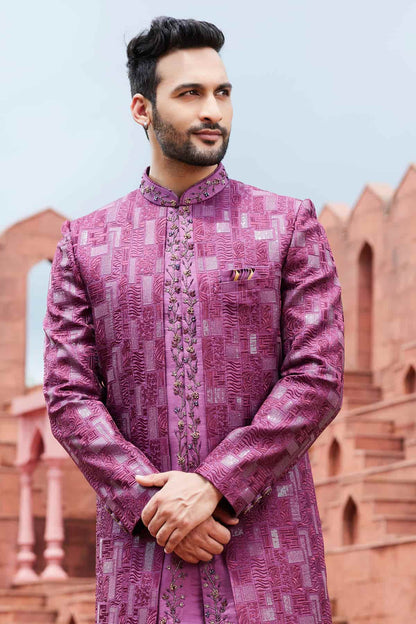 Purple Colour Art Silk Thread Embroidery Work 2 Pcs Jacket Set
