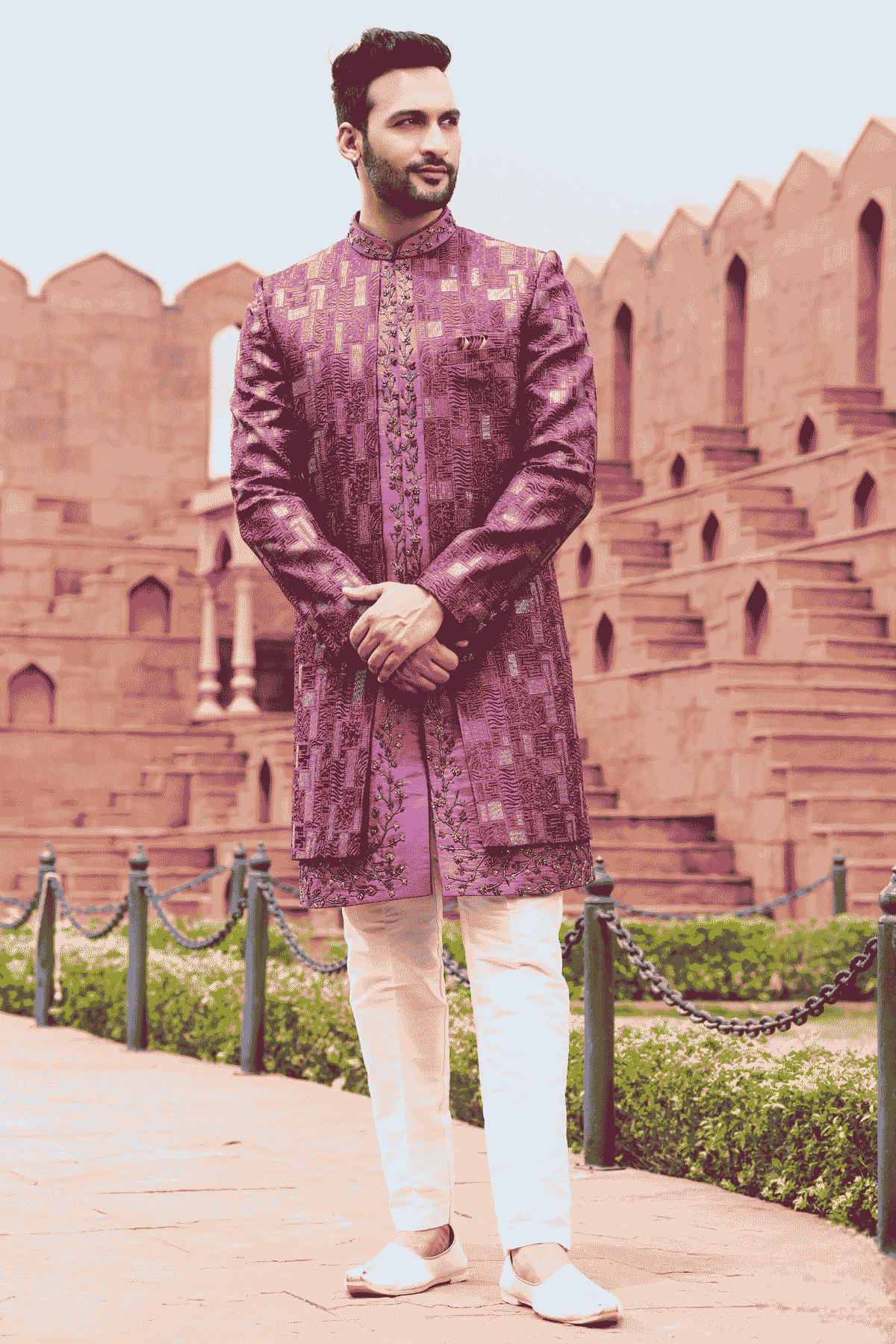 Purple Colour Art Silk Thread Embroidery Work 2 Pcs Jacket Set