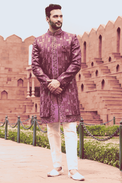 Purple Colour Art Silk Thread Embroidery Work 2 Pcs Jacket Set