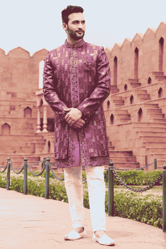 Purple Colour Art Silk Thread Embroidery Work 2 Pcs Jacket Set