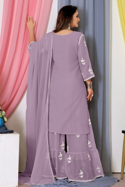Purple Colour Bamber Georgette Sharara Suit SM1110568 A