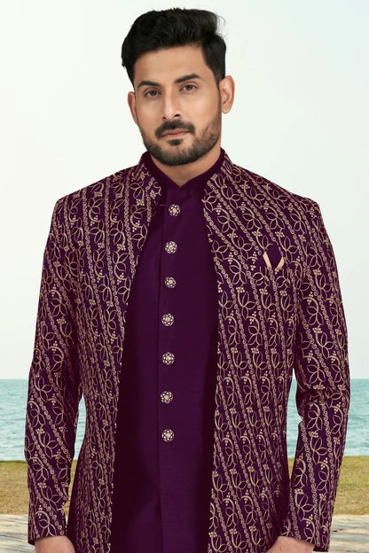 Purple Colour Banarasi Silk Sherwani SH1040536 A