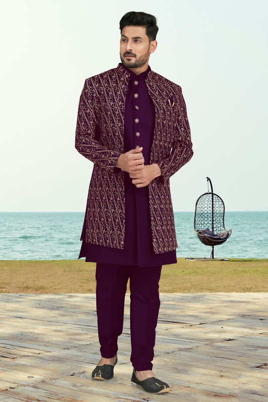 Purple Colour Banarasi Silk Sherwani SH1040536