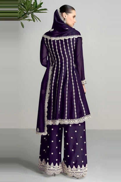 Purple Colour Blomming Chinon Palazzo Pant Suit SM1140066 A