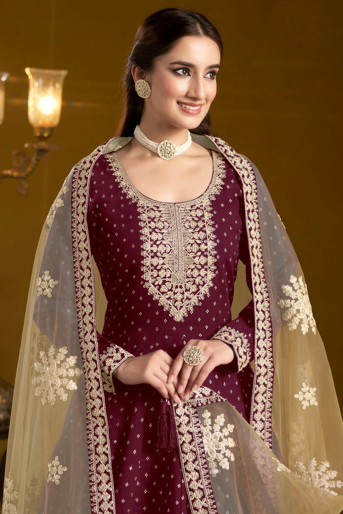 Purple Colour Chanderi Butti Semi Stitched Anarkali Suit SM1050650 B