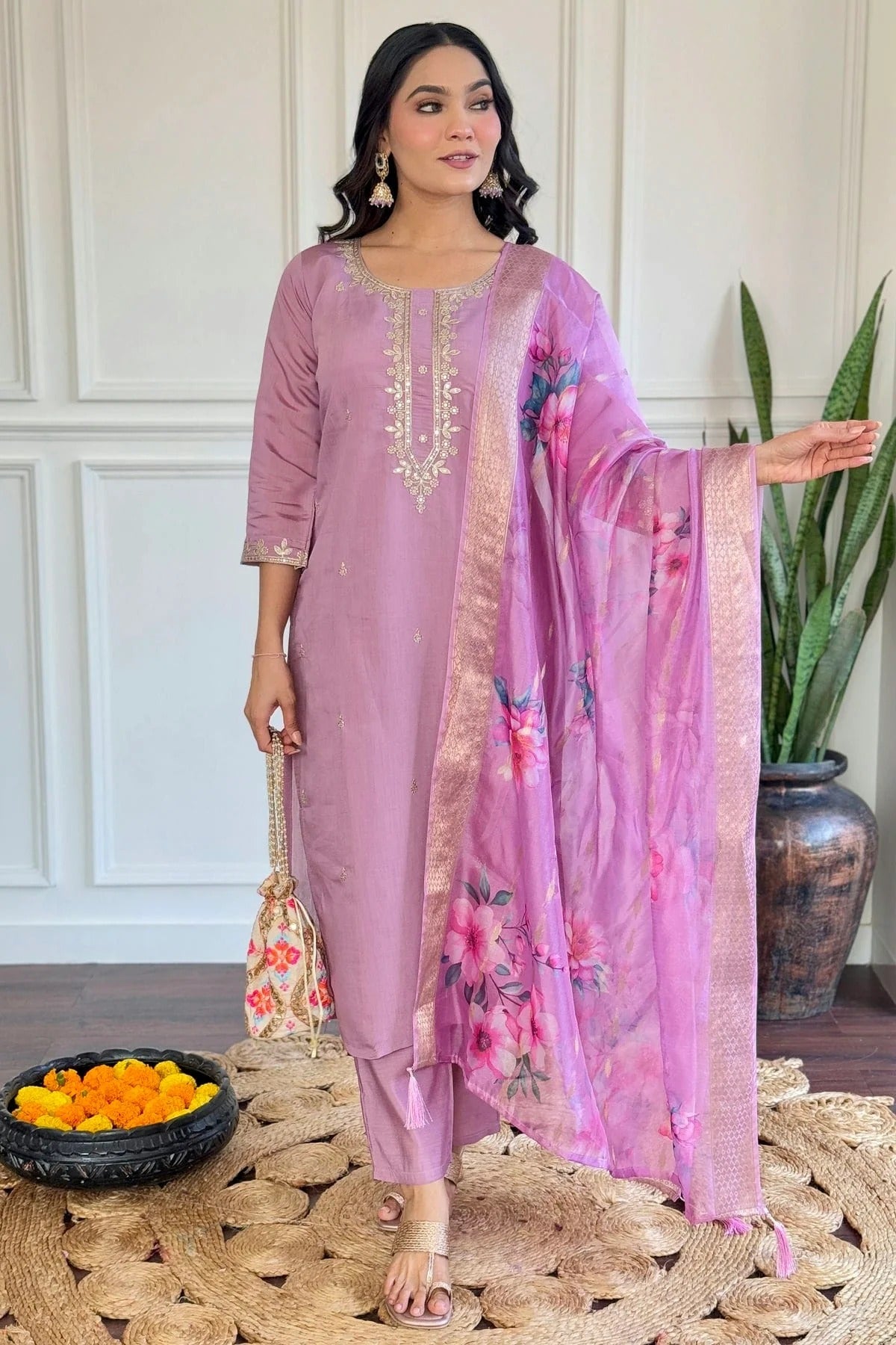 Purple Colour Chanderi Stitched Salwar Suit SS1111581