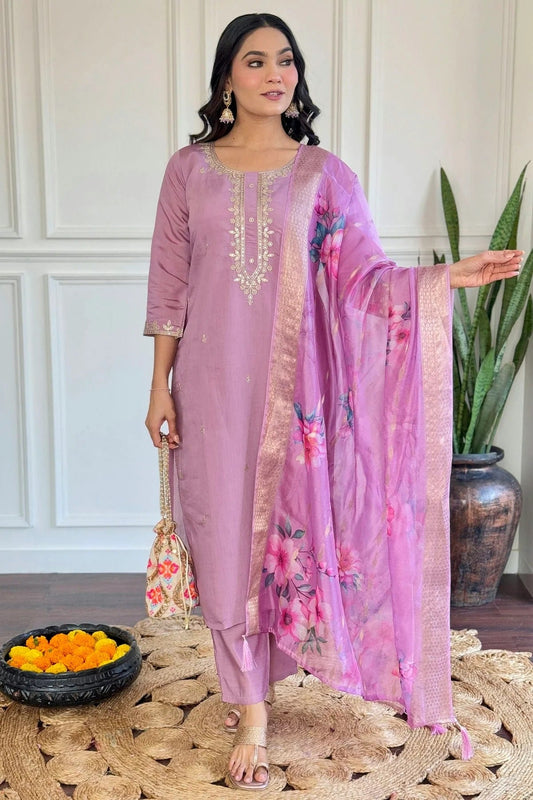 Purple Colour Chanderi Stitched Salwar Suit SS1111581