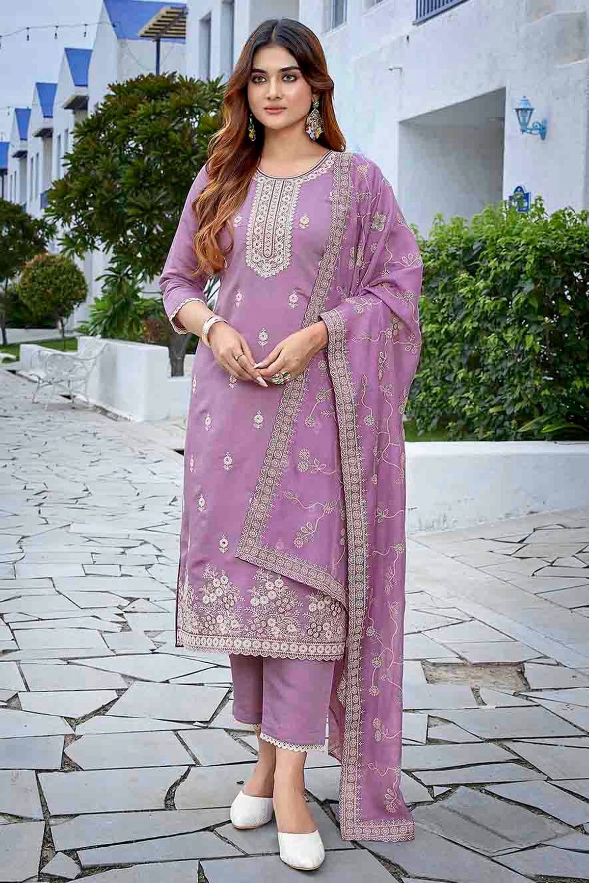 Purple Colour Chanderi Stitched Suit SS1113332