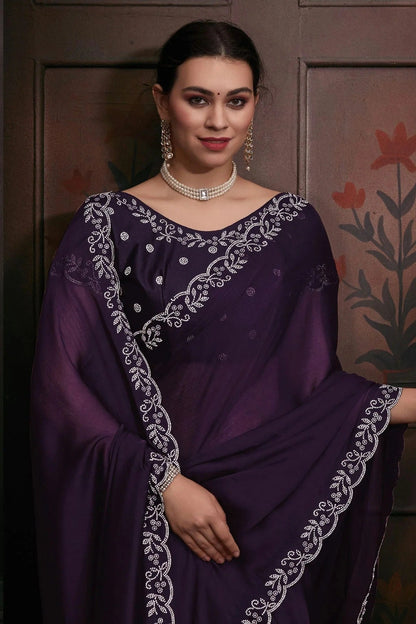 Purple Colour Chiffon Designer Saree LC1121768 A