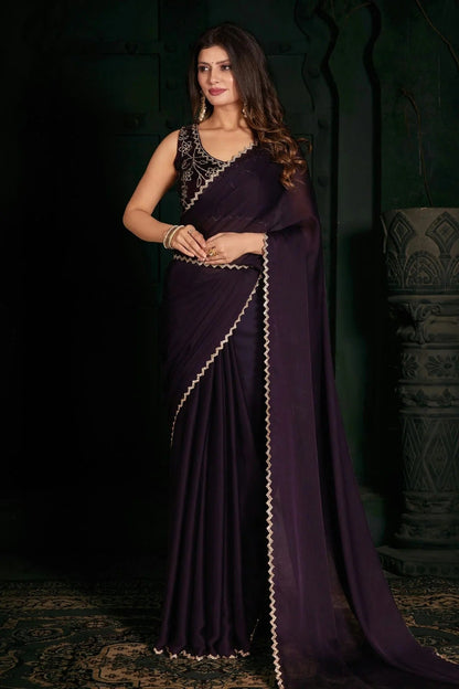 Purple Colour Chiffon Silk Designer Saree LC1121794