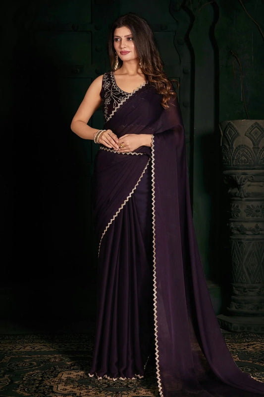 Purple Colour Chiffon Silk Designer Saree LC1121794
