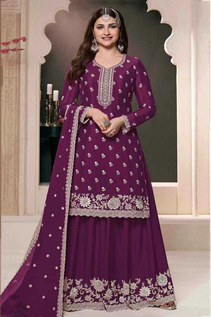 Purple Colour Chinon Palazzo Pant Suit SM1140916