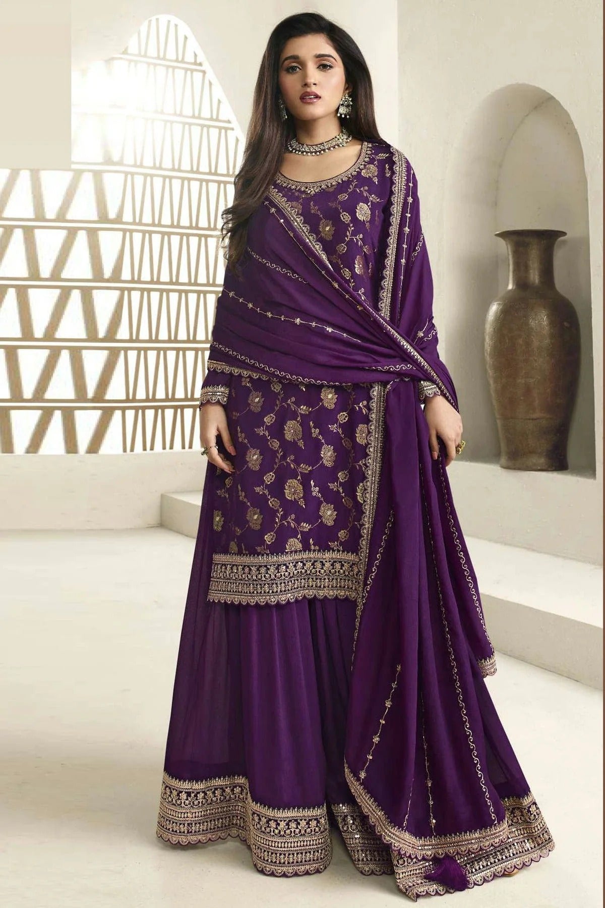 Purple Colour Chinon Sharara Suit SM1110701